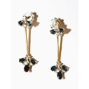 Paire de pendants d'oreilles 2 ors saphirs et brillants
