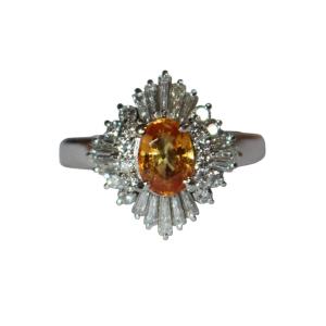 Bague saphir orange platine diamants