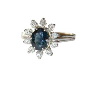 Daisy-style Sapphire Ring Set With 12 Diamonds 