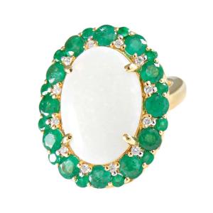 Bague Opale Blanche Et &eacute;meraudes 