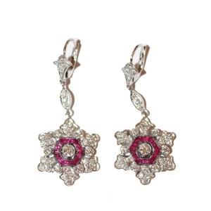 Pendants d&#039;Oreilles Diamants &amp; Rubis