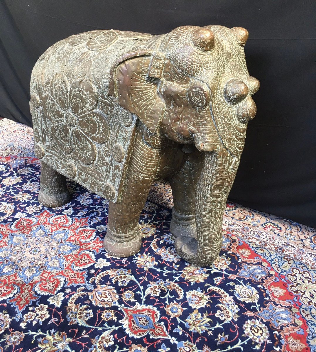 Indian Wooden Elephant Covered With Metal XIX Century-photo-2