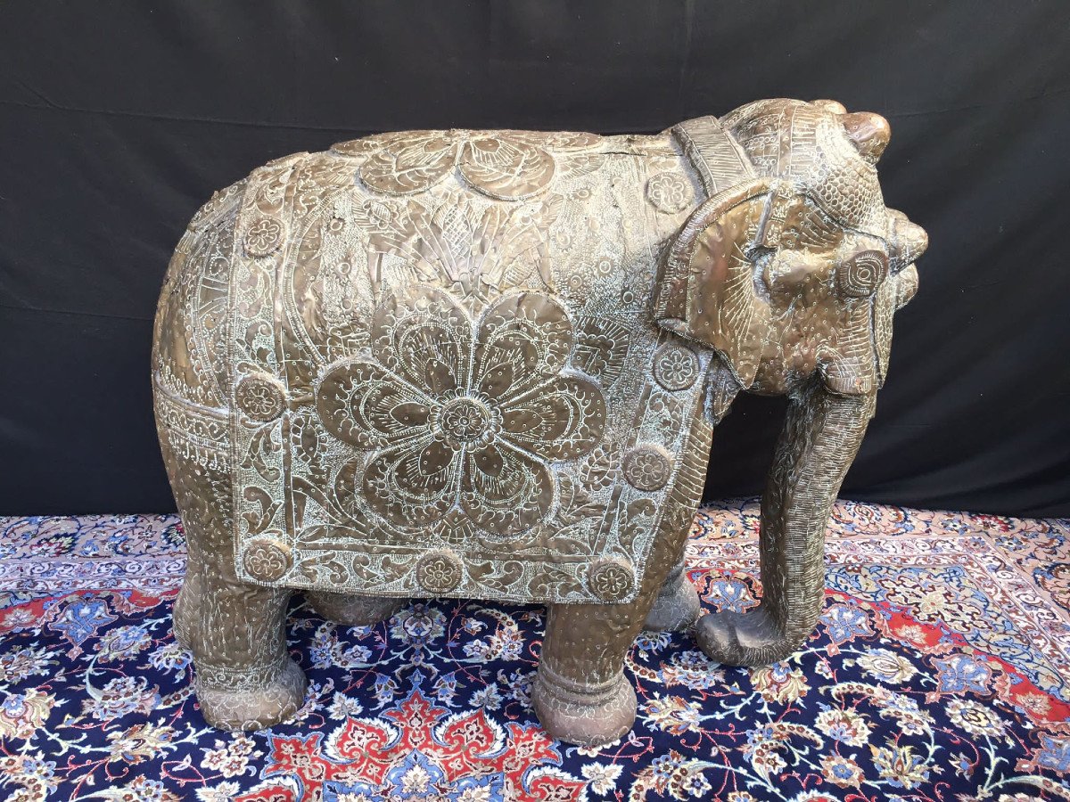 Indian Wooden Elephant Covered With Metal XIX Century-photo-1
