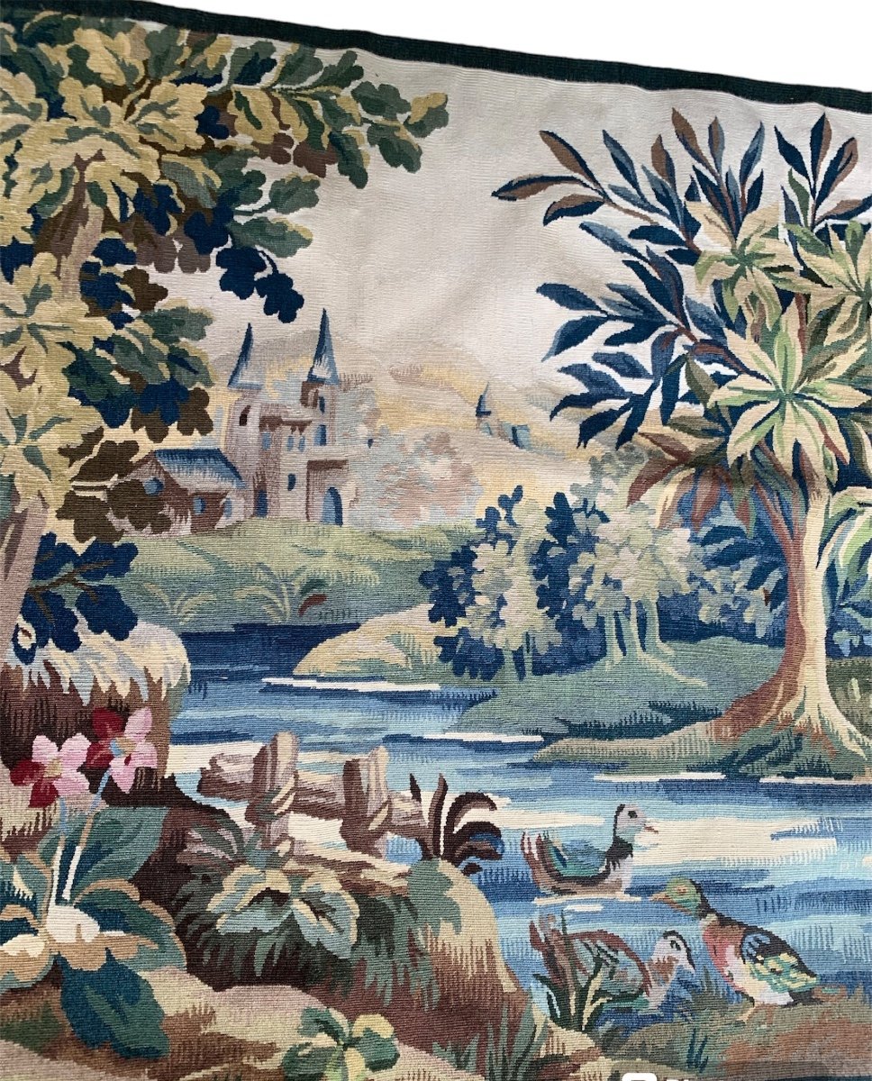 Aubusson Tapestry In Wool And Silk, Greenery Subject XIX Century Handmade -photo-2