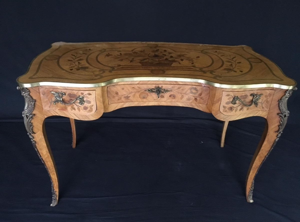 Louis XV Style Marquetry Desk  