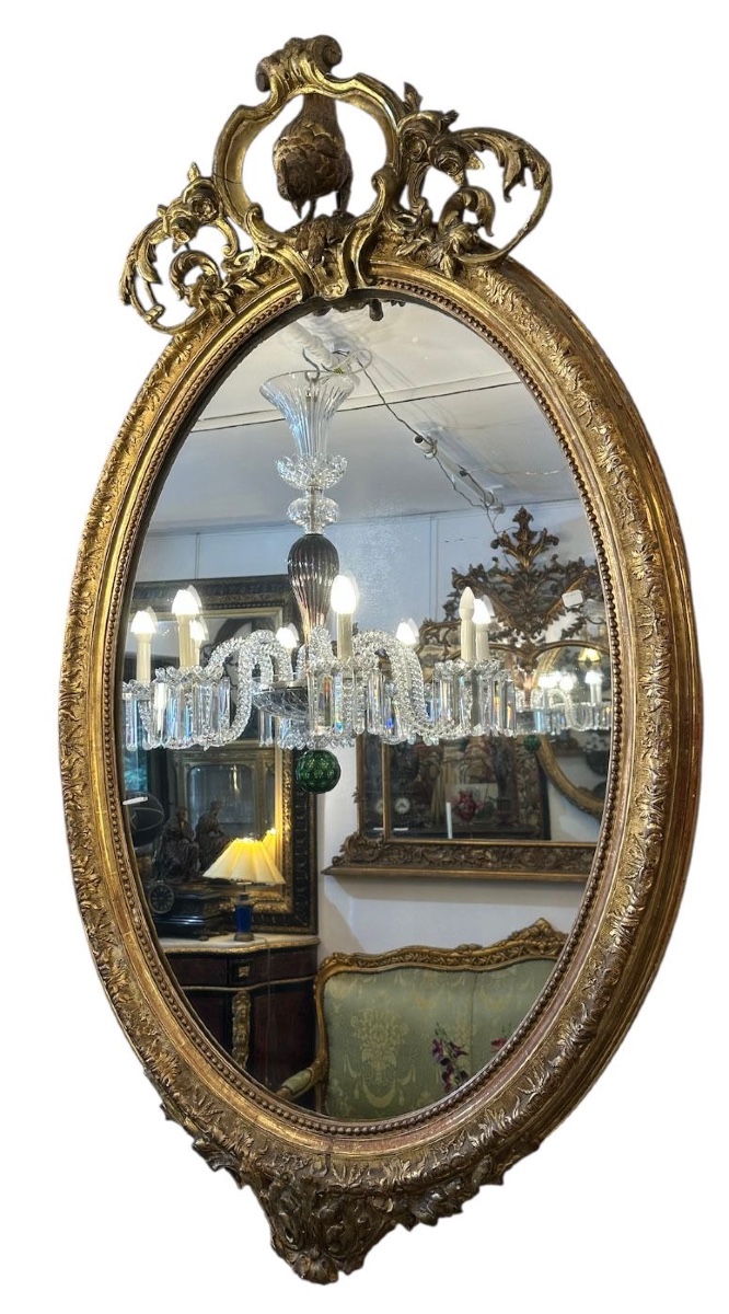 19th Century Oval Gilded Wooden Mirror -photo-2