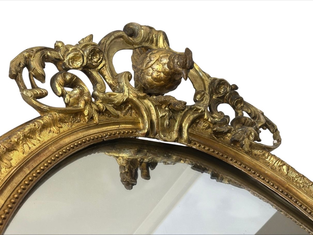 19th Century Oval Gilded Wooden Mirror -photo-3