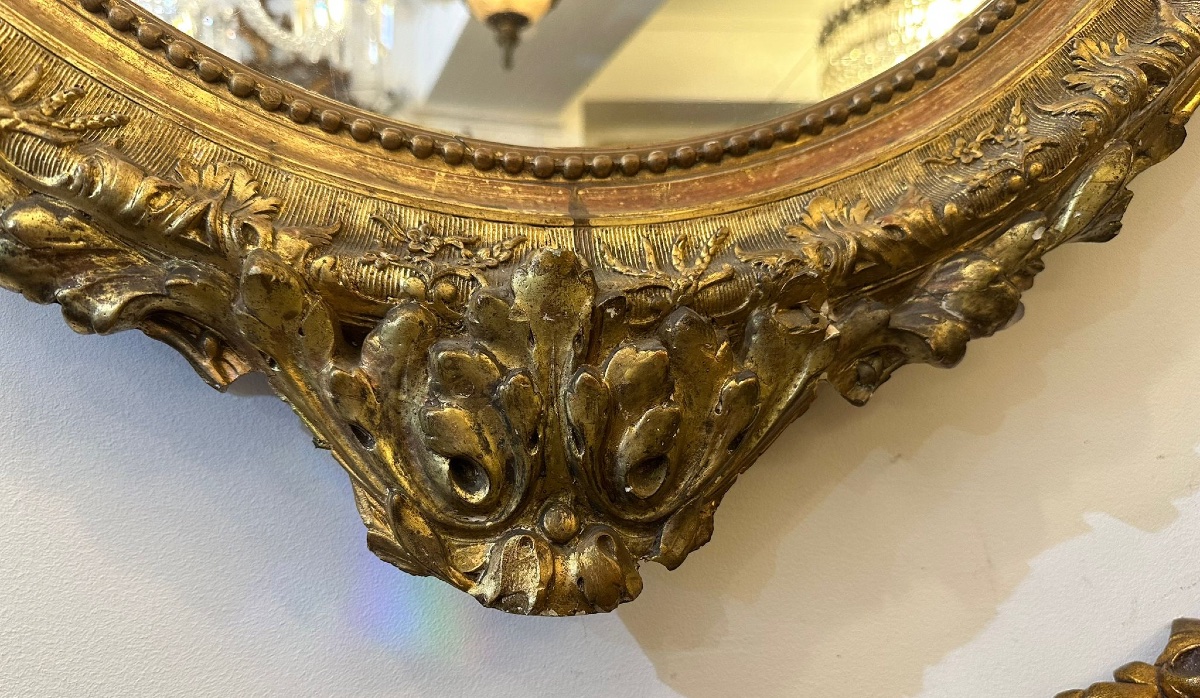 19th Century Oval Gilded Wooden Mirror -photo-4