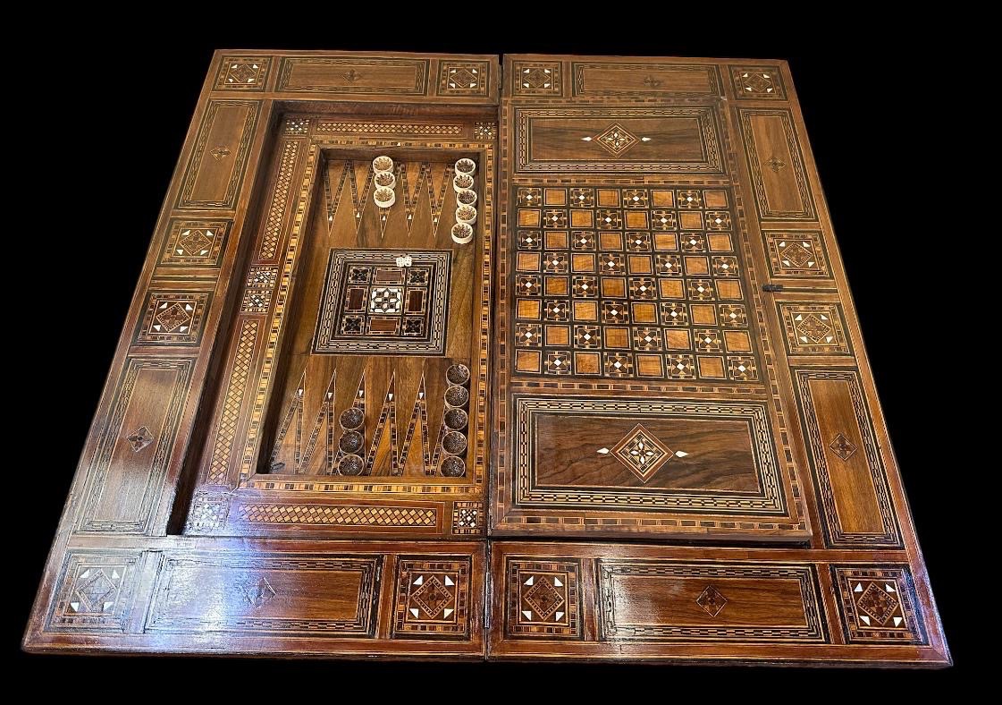 Syrian Marquetry Games Table, Late 19th Century -photo-3