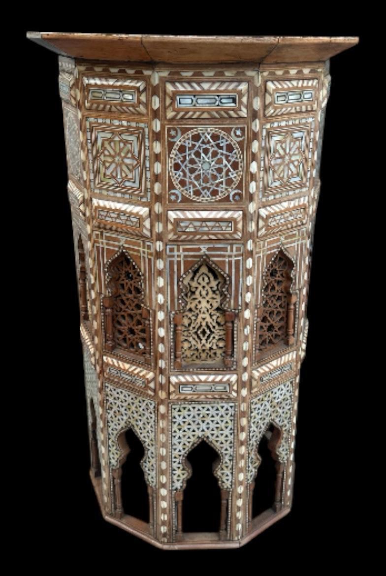 Large Syrian Marquetry Pedestal -photo-4