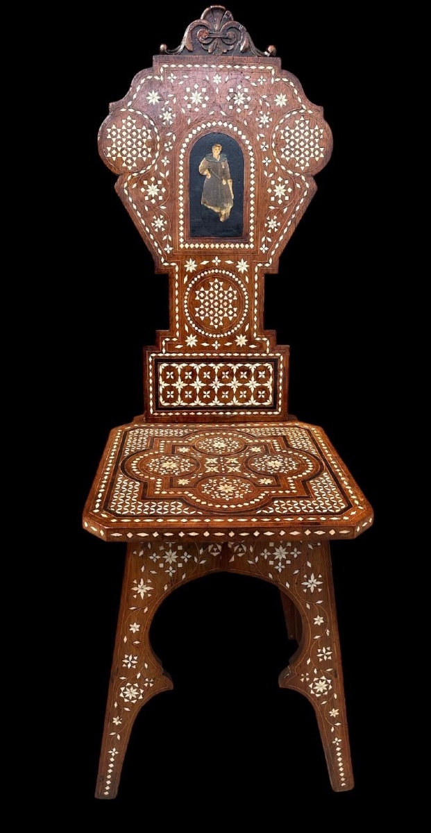 Chaise vénitienne XIX siècle incruste  de nacre  -photo-1