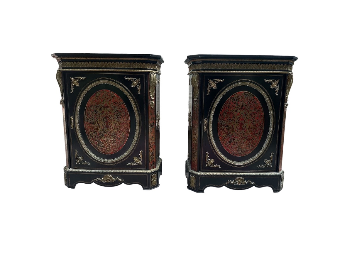 Paire de meuble à hauteur d’appuis Napoléon  III  Boulle .-photo-3