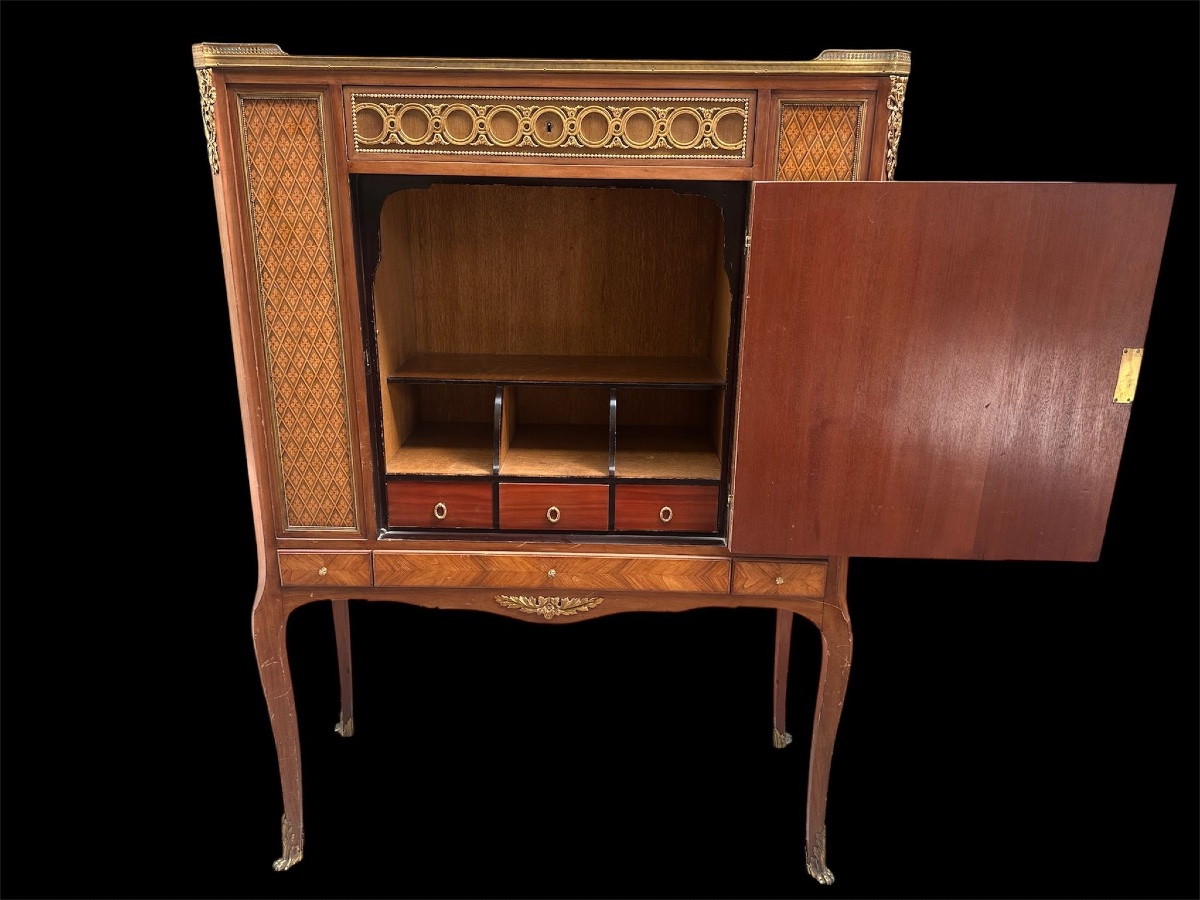 Louis XV Style Cabinet In Marquetry.-photo-3