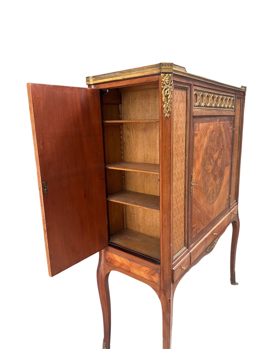 Louis XV Style Cabinet In Marquetry.-photo-4