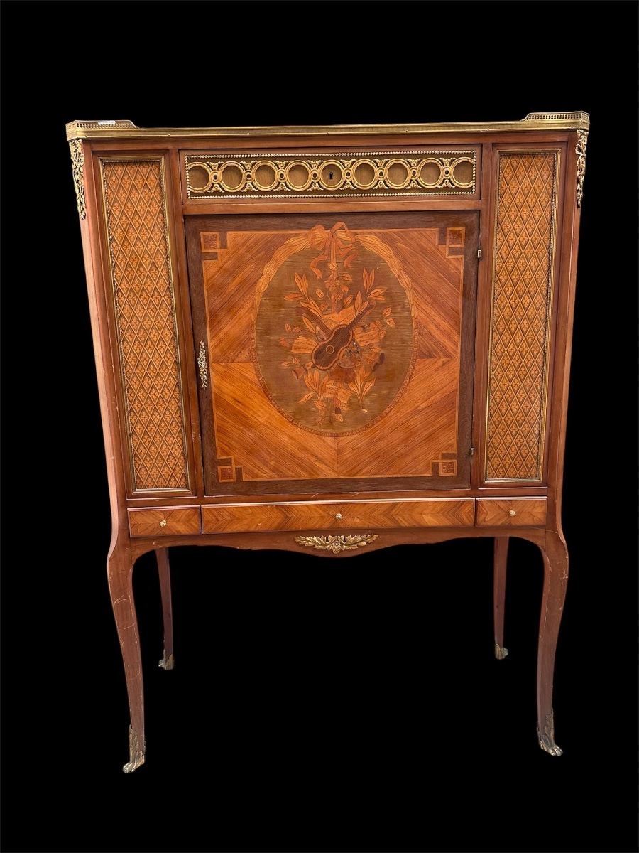Louis XV Style Cabinet In Marquetry.