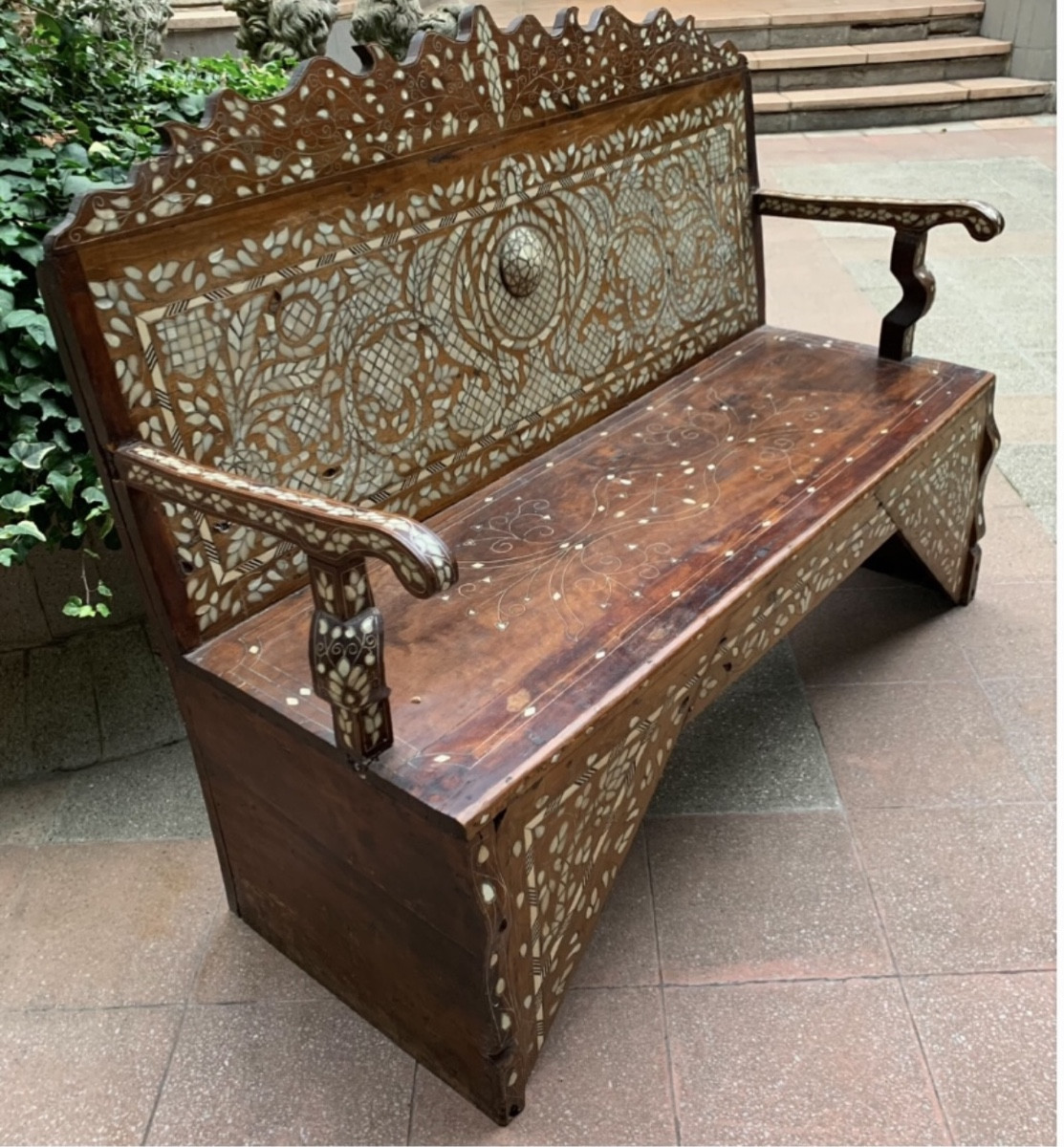Syrian Bench Inlaid With Mother-of-pearl .-photo-2