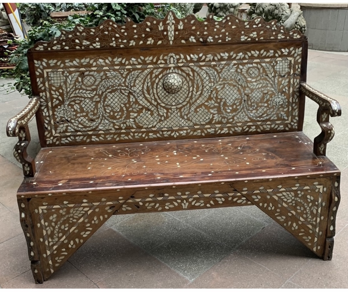 Syrian Bench Inlaid With Mother-of-pearl .-photo-3