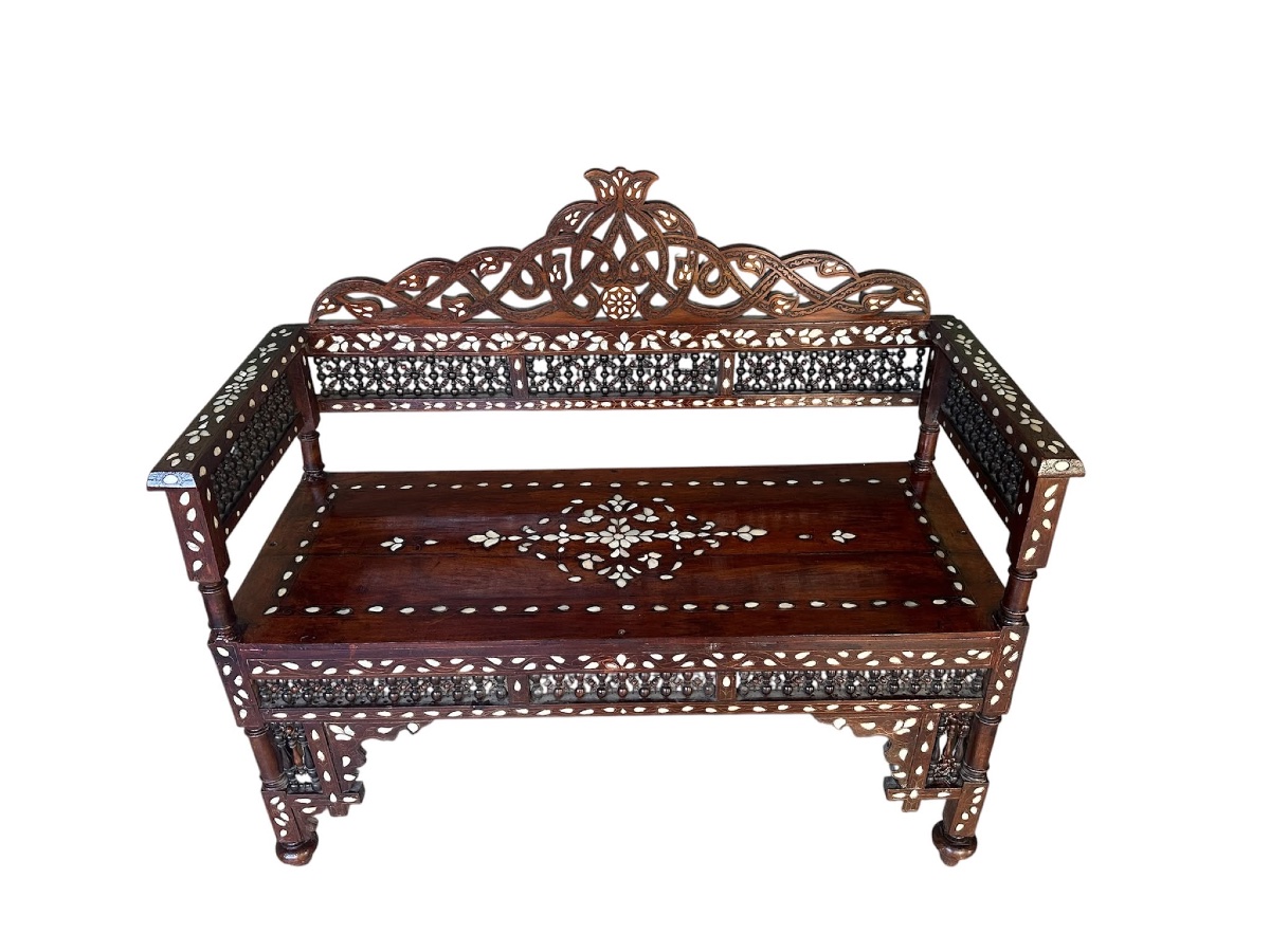 Banc  Syrien incrusté de nacre , fin XIX siècle -photo-2