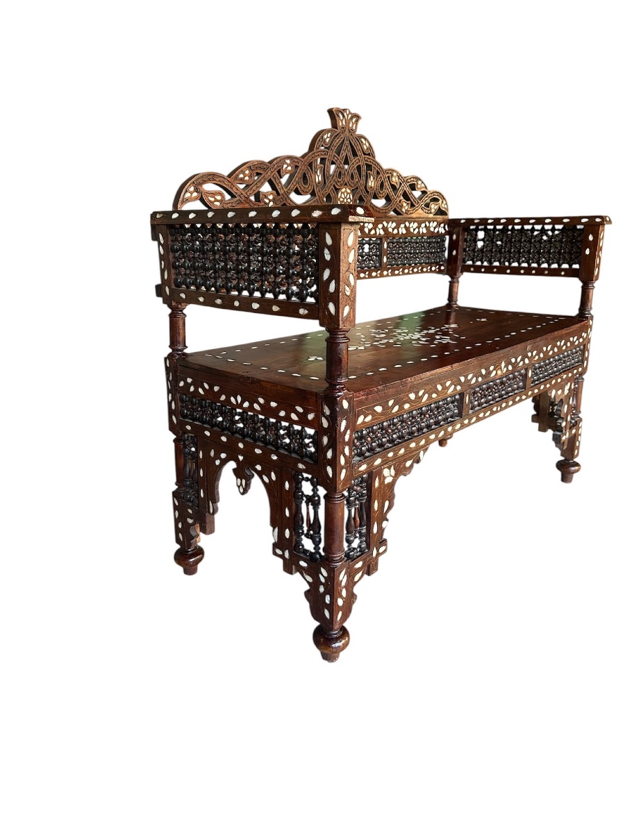 Banc  Syrien incrusté de nacre , fin XIX siècle -photo-3
