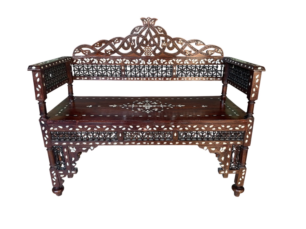 Banc  Syrien incrusté de nacre , fin XIX siècle 