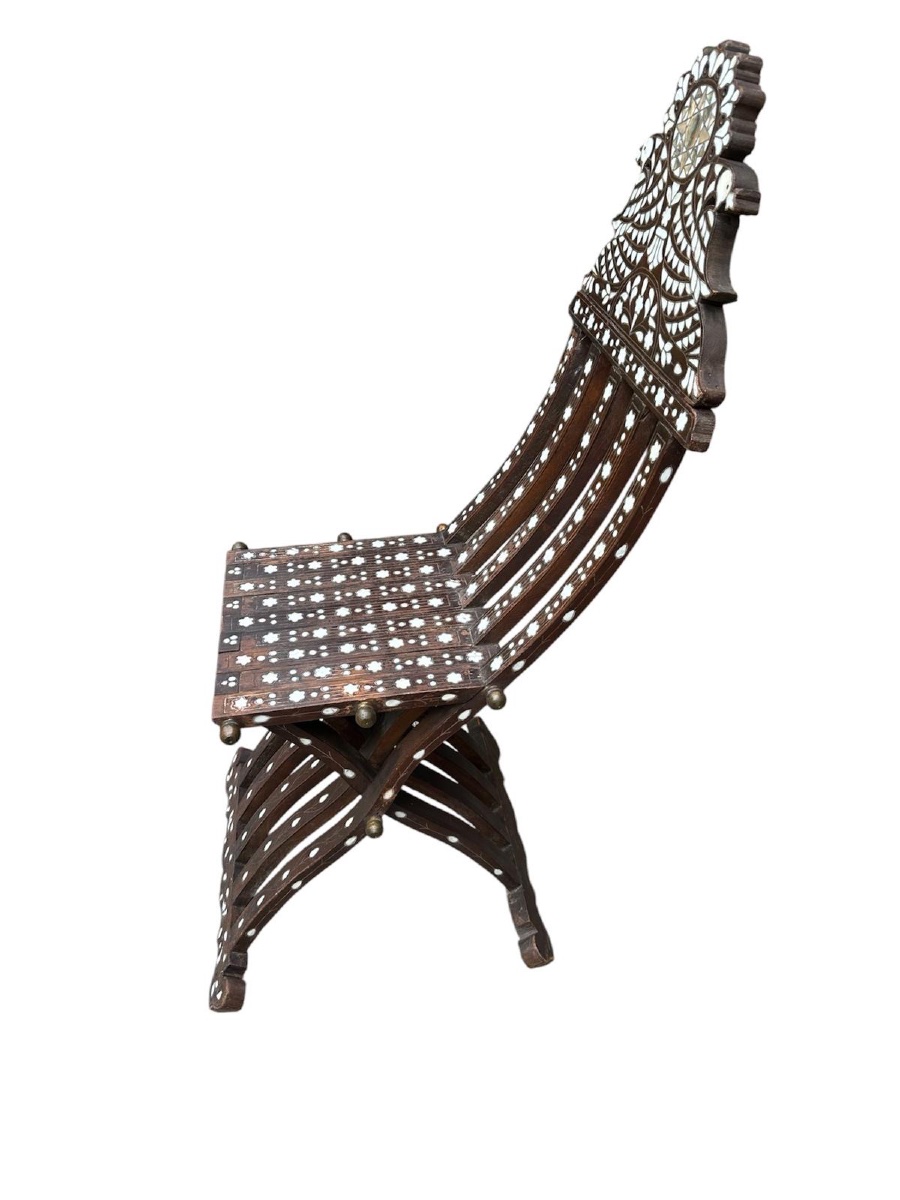 Paire de chaises pliante  incrusté de nacre -photo-3