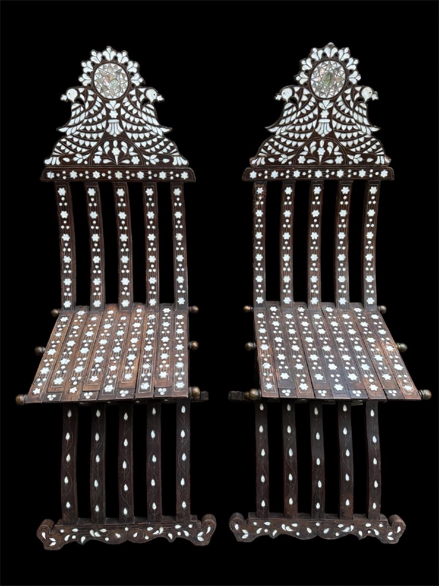 Paire de chaises pliante  incrusté de nacre -photo-1