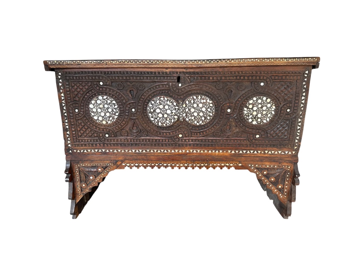 19th-century Syrian Wedding Chest, Carved And Inlaid With Mother-of-pearl 