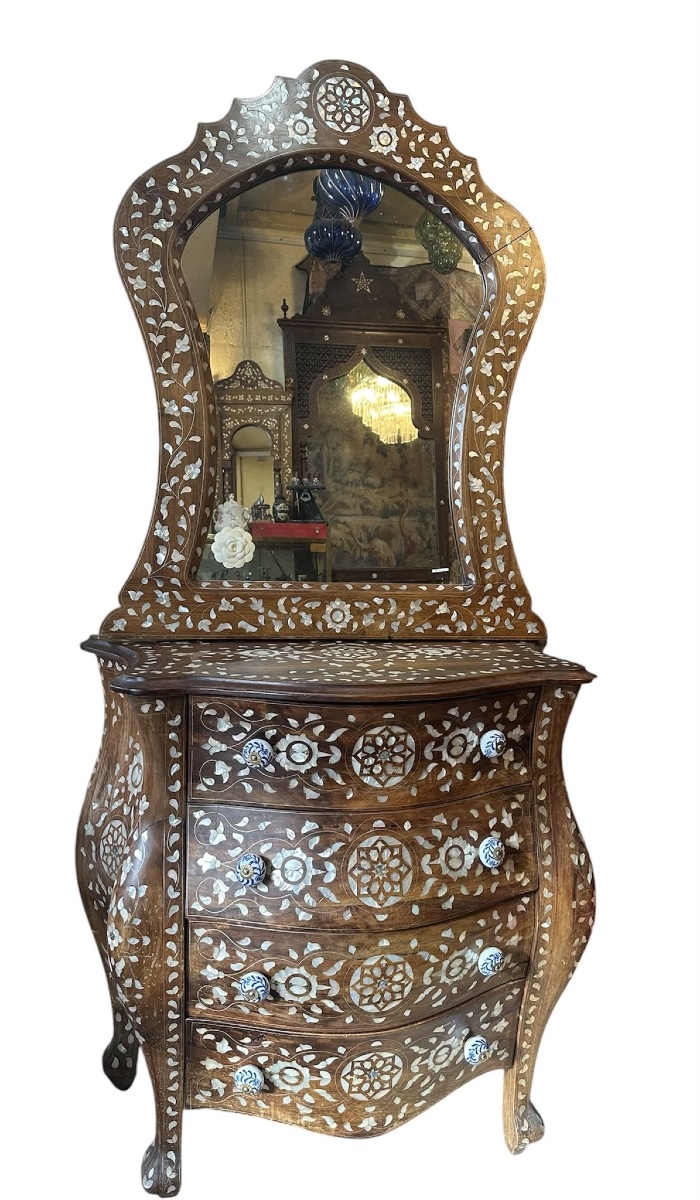 Commode 4 tiroirs Syrienne avec le miroir incrusté de nacre -photo-2