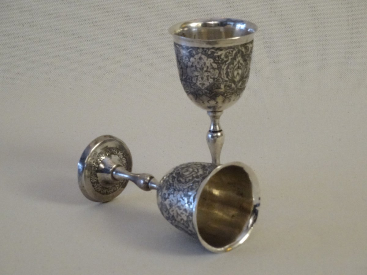 Two Pairs Of Kadjar Silver Cup, Late Nineteenth-photo-2