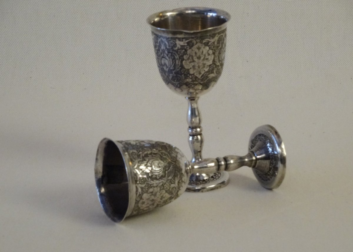 Deux Paires De Coupe En Argent Kadjar, Fin XIXe -photo-3