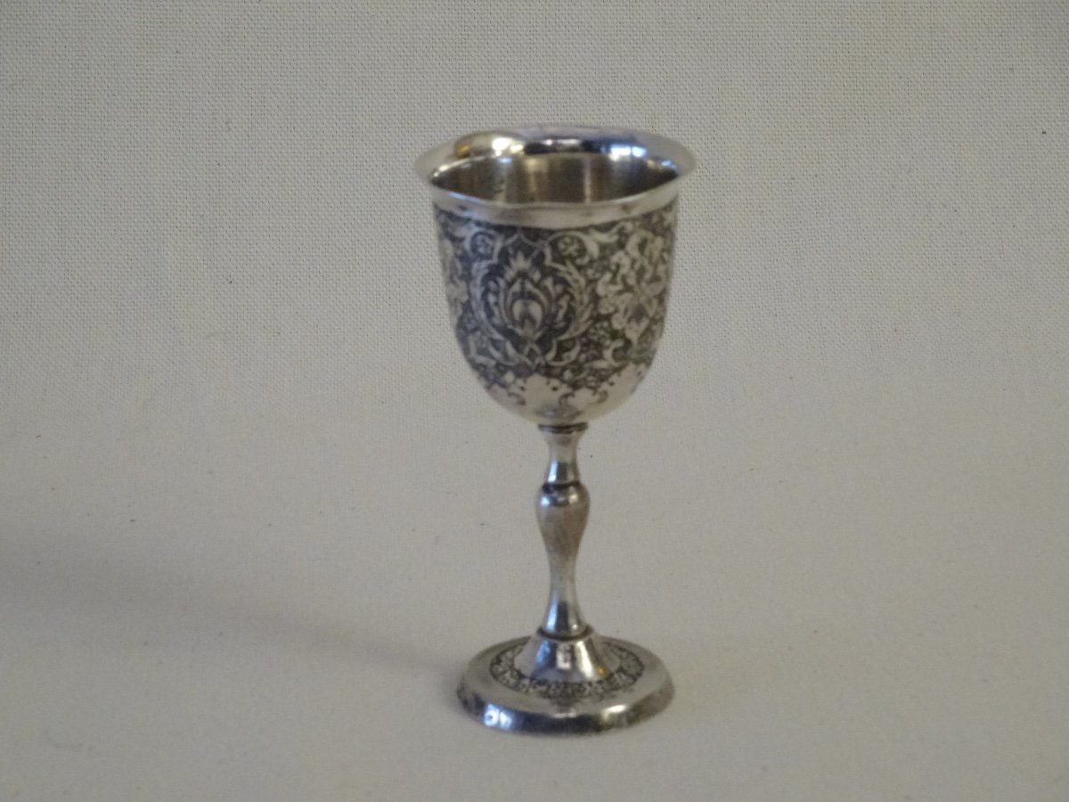 Two Pairs Of Kadjar Silver Cup, Late Nineteenth-photo-1