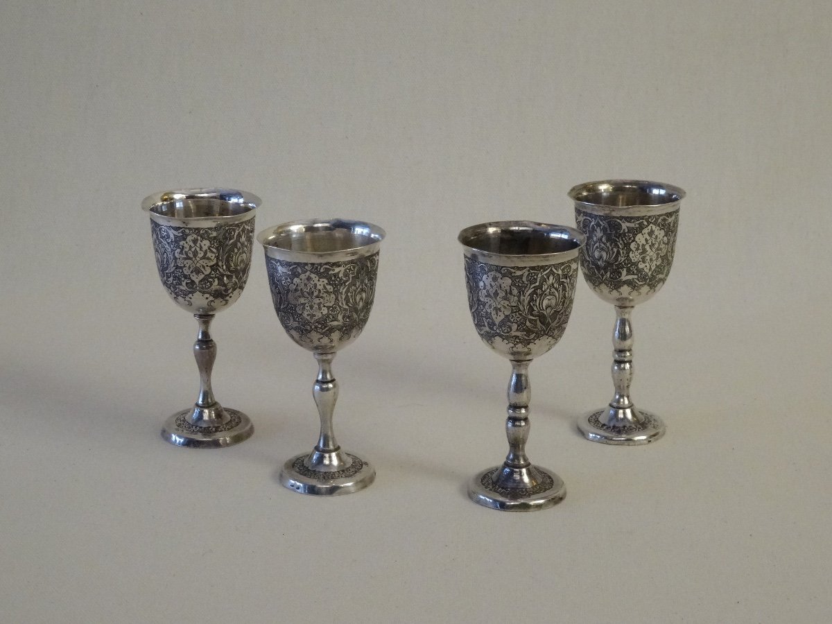 Two Pairs Of Kadjar Silver Cup, Late Nineteenth