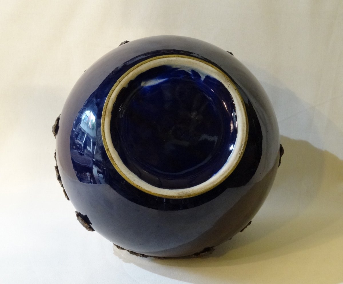 Cache Pot Napoleon III In Cobalt Blue Earthenware-photo-2