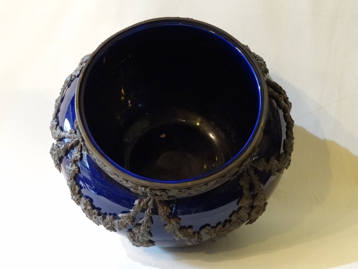 Cache Pot Napoleon III In Cobalt Blue Earthenware-photo-1