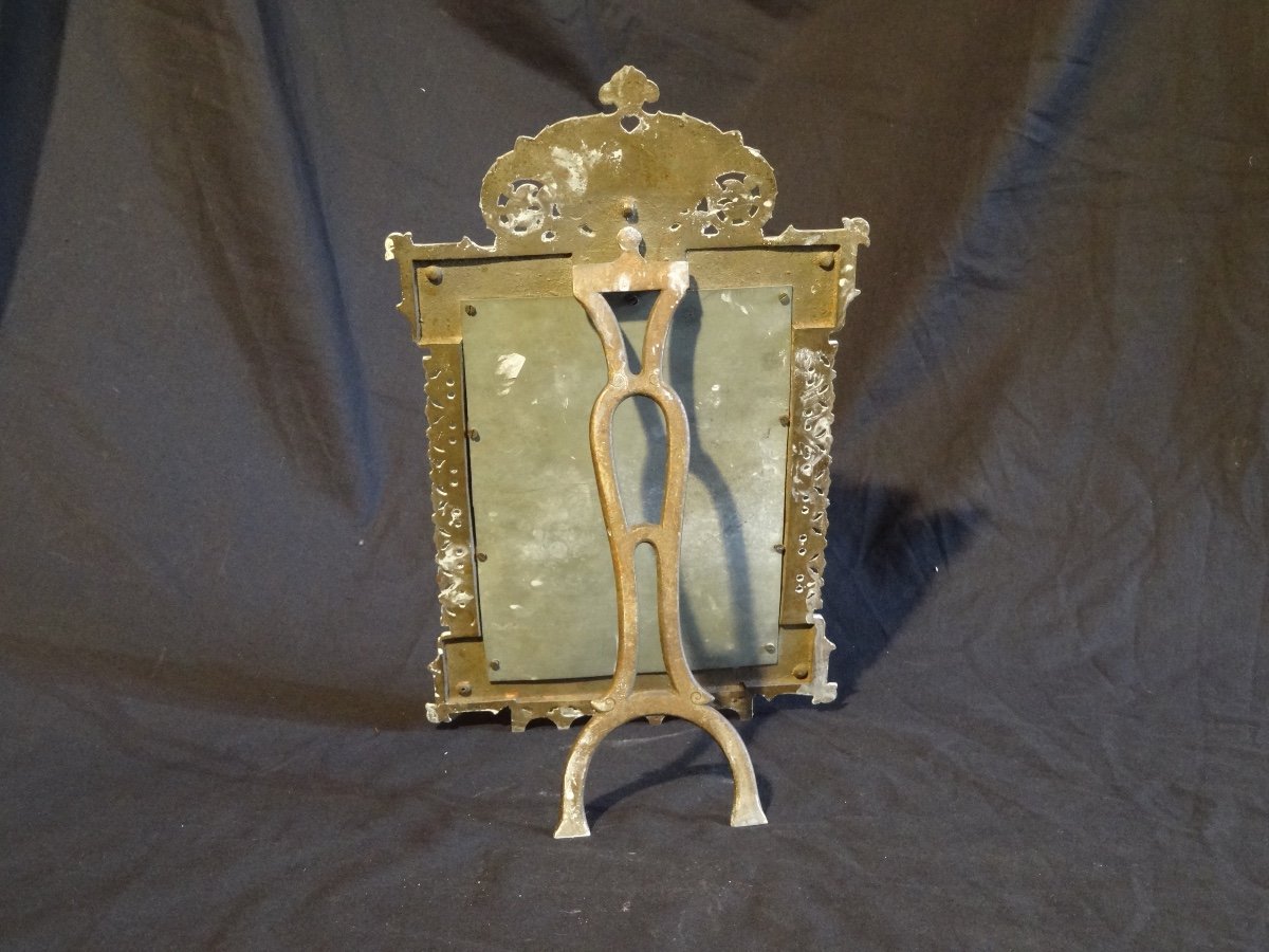 Miroir espagnol à décor andalou en bronze argenté. Fin XIXe -photo-2