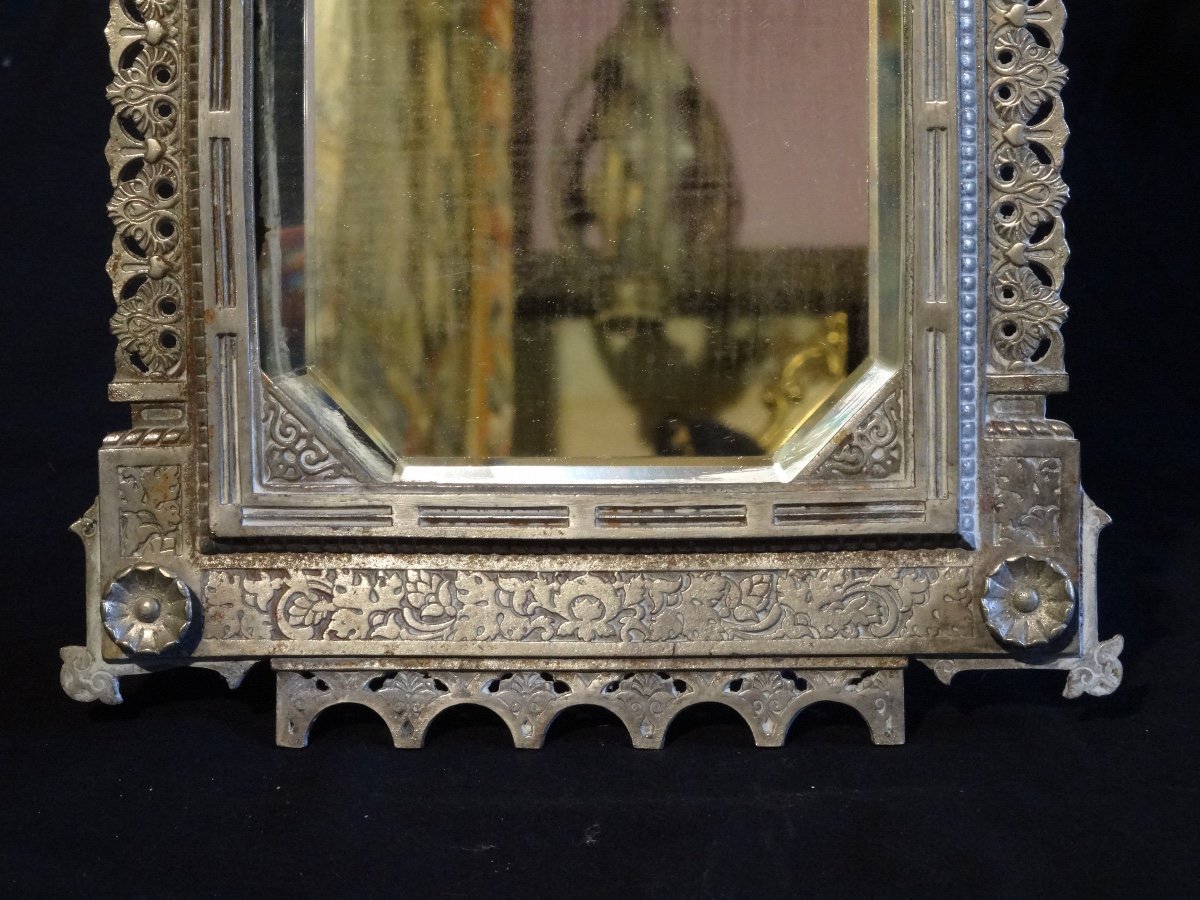 Miroir espagnol à décor andalou en bronze argenté. Fin XIXe -photo-4