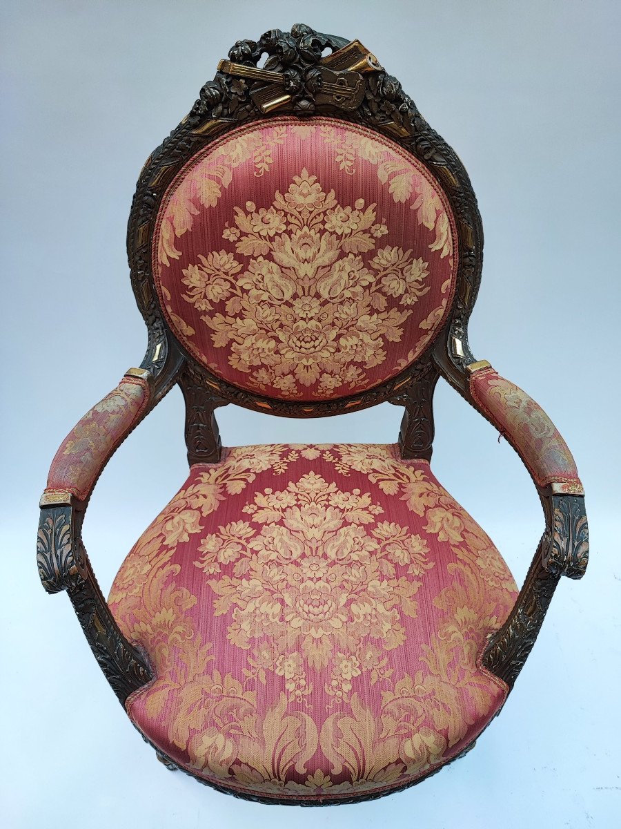Salon 6 pièces composé de 4 chaises et 2 fauteuils style Louis XVI -photo-3