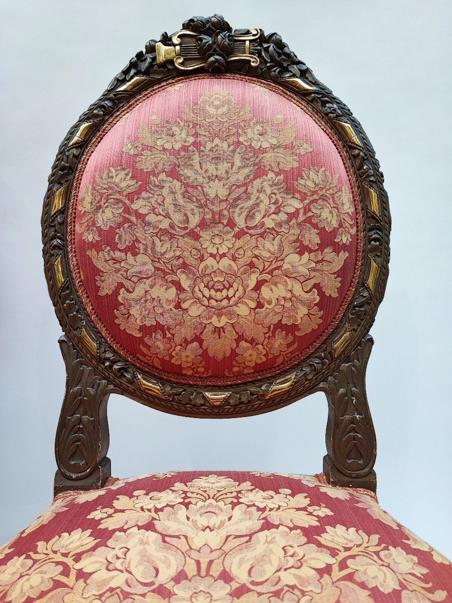 Salon 6 pièces composé de 4 chaises et 2 fauteuils style Louis XVI -photo-4