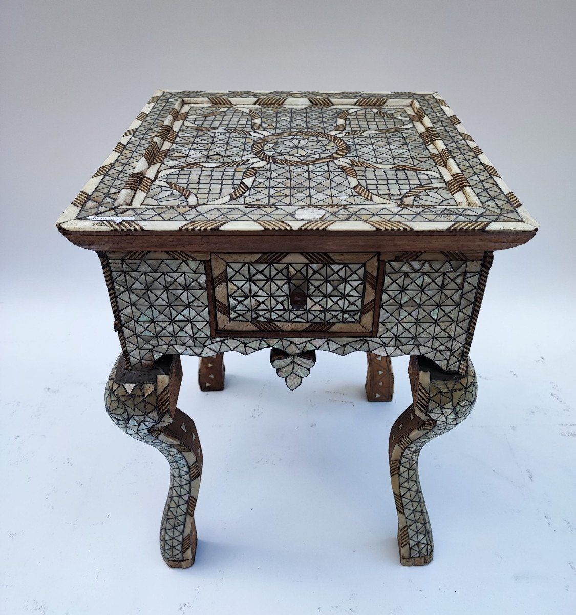 Syrian Pedestal Table In Marquetry Inlaid With Mother-of-pearl