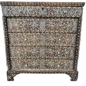 5-drawer Syrian Chest Inlaid With Mother-of-pearl, Marble Top