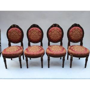 Set Of 6 Pieces Salon Style Louis XVI With 4 Chairs & 2 Armchairs