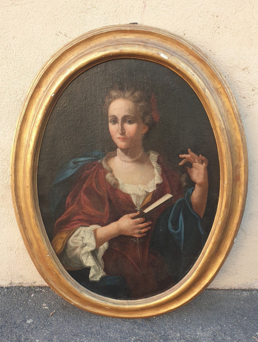 Portrait De Dame à l'éventail, Oval Encadré, XVIIIème Siècle