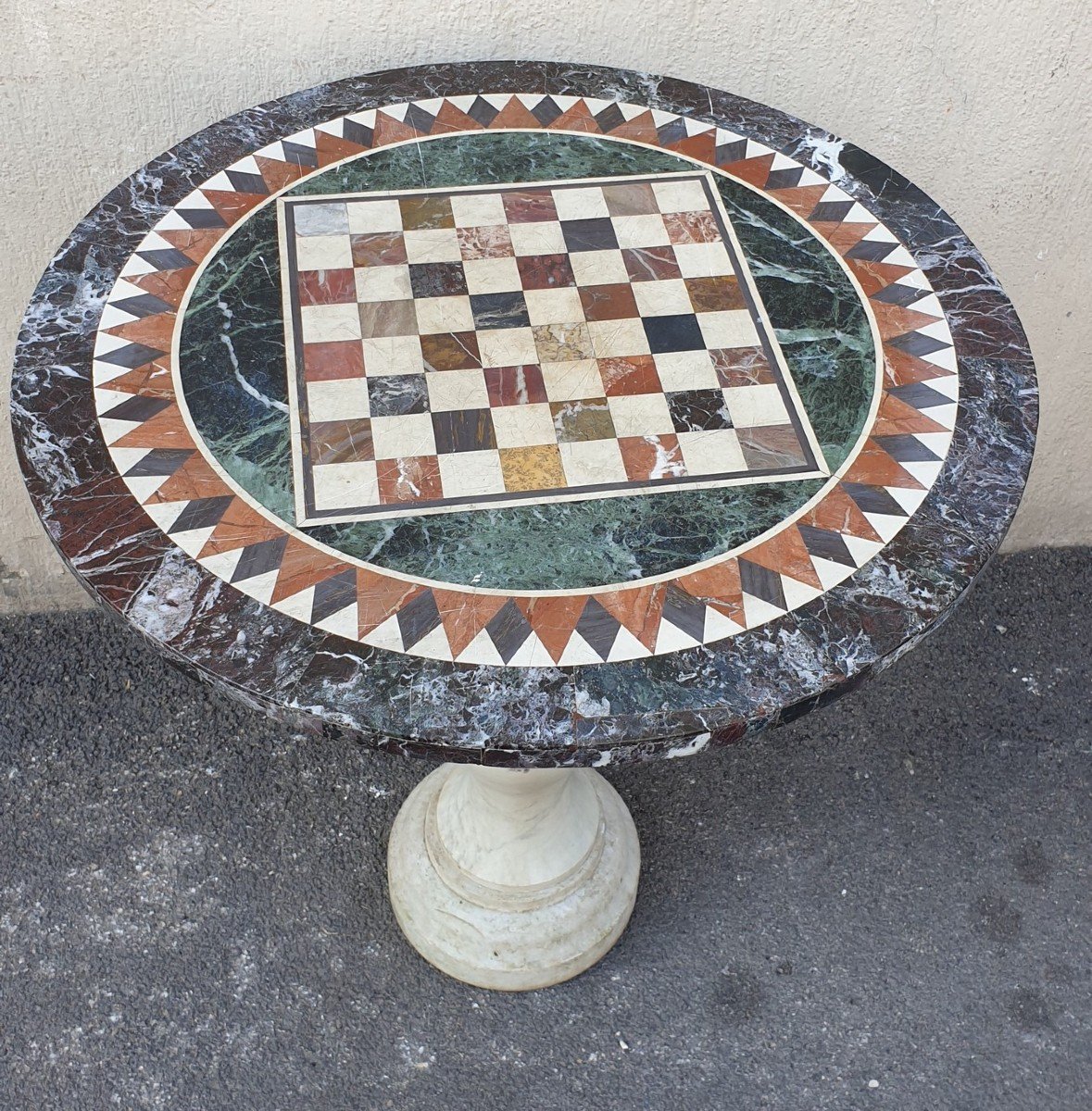 Marble Pedestal Table With Marquetry Top, XIXth Century-photo-1
