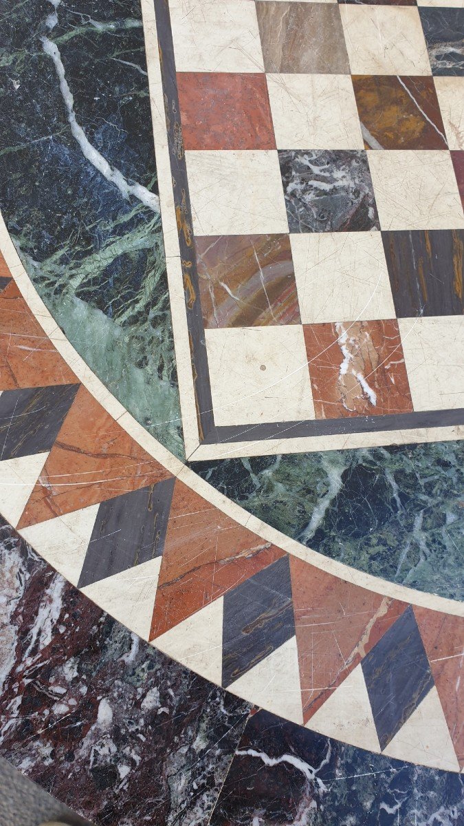 Marble Pedestal Table With Marquetry Top, XIXth Century-photo-2