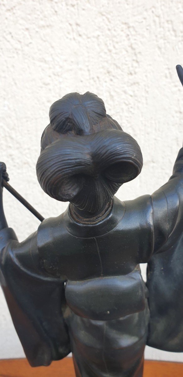 Jeune Femme à l'Ombrelle, Bronze Japon, Meiji, XIXème Siècle-photo-4