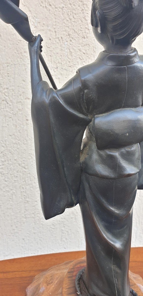 Jeune Femme à l'Ombrelle, Bronze Japon, Meiji, XIXème Siècle-photo-5
