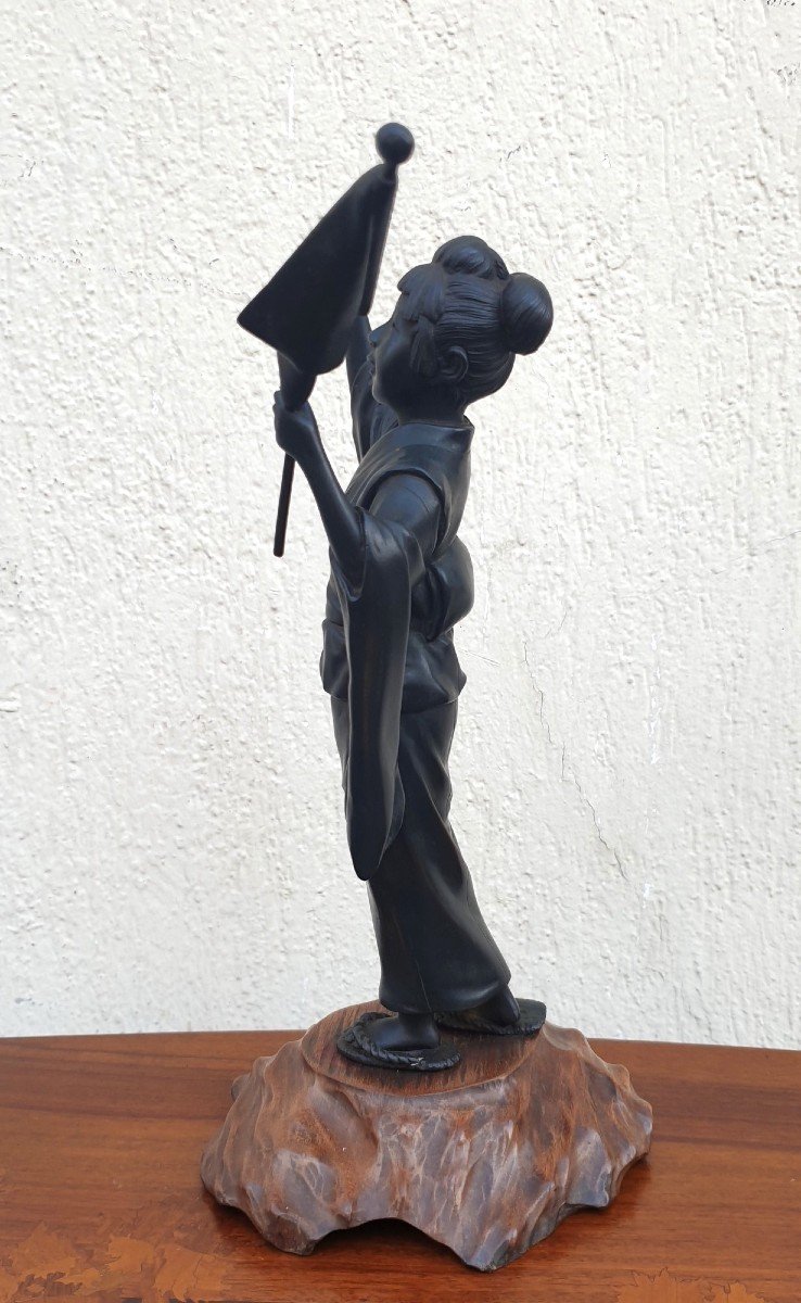Jeune Femme à l'Ombrelle, Bronze Japon, Meiji, XIXème Siècle-photo-6