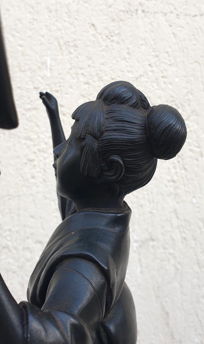 Jeune Femme à l'Ombrelle, Bronze Japon, Meiji, XIXème Siècle-photo-7