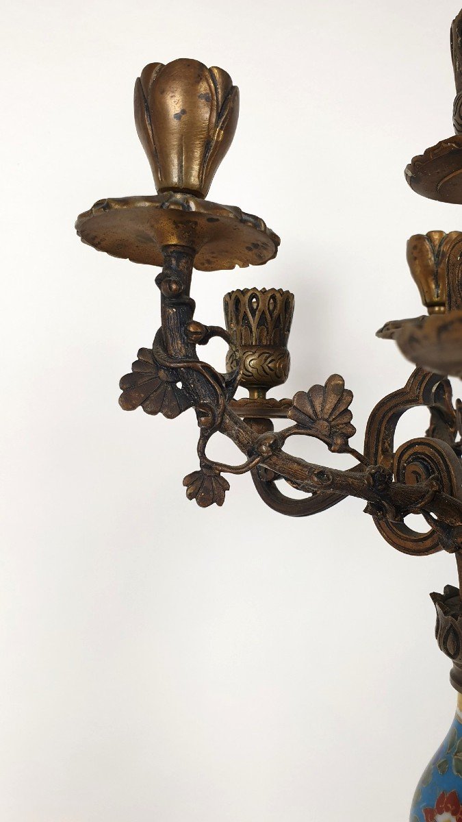 Candélabre En Porcelaine Et Bronze, Japonisme, XIXème Siècle-photo-2