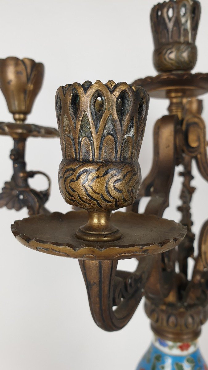 Candélabre En Porcelaine Et Bronze, Japonisme, XIXème Siècle-photo-3